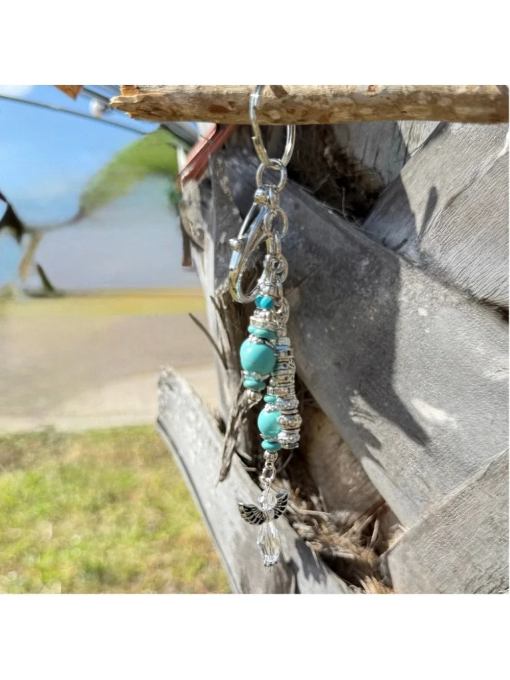 NEW Turquoise Angel Bag Charm Keychain Handmade Crystal Beaded One of a Kind (41